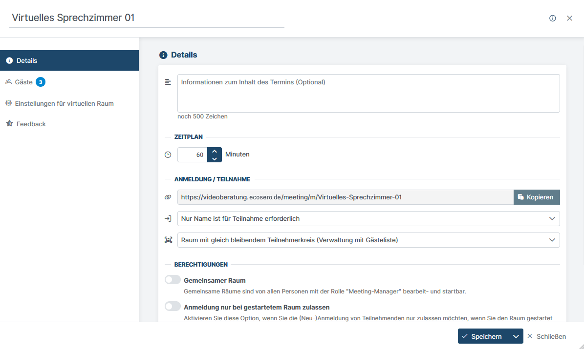 Configure named rooms for consultation hours