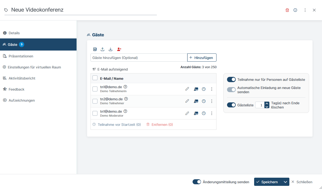 Video conference guest list