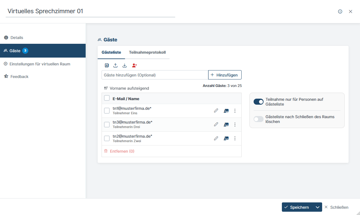 Gästeliste Benannte Räume